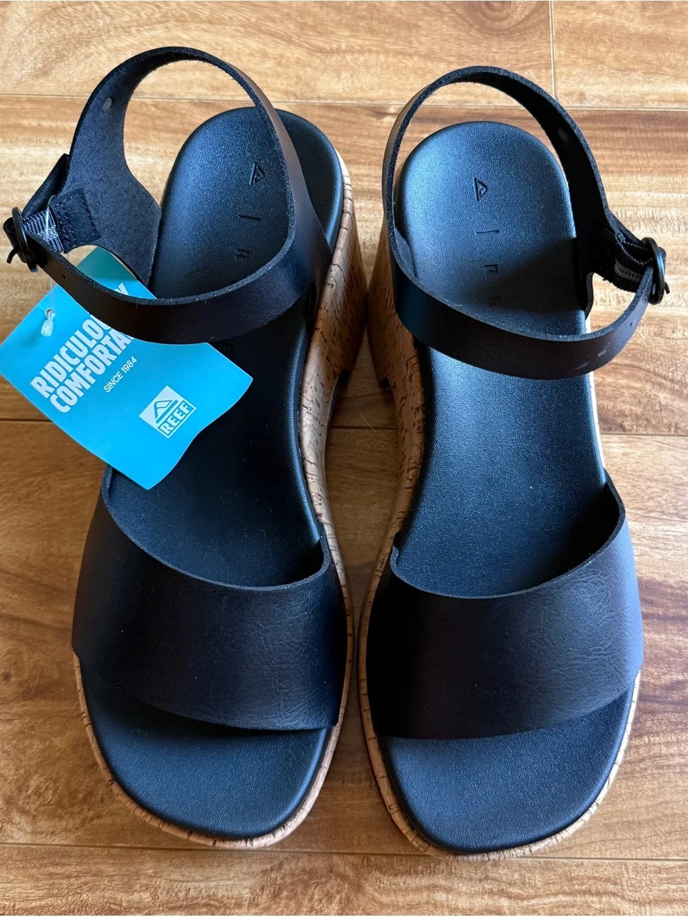 Reef Sunset Sayulita Platform Sandals Black Cork Wedge Women’s Size 9 NWT - Picture 4 of 6